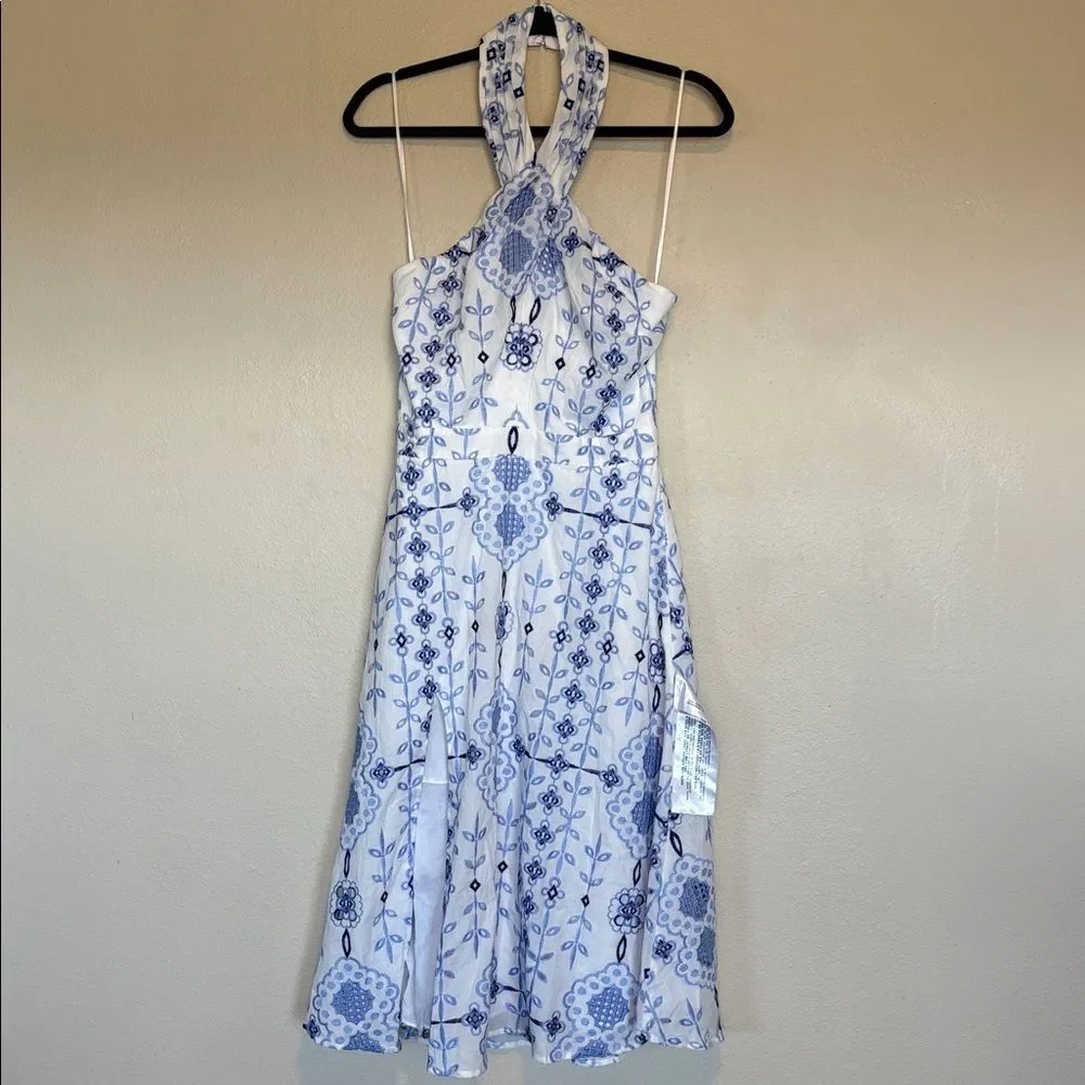 NEW Dress The Population Size Small Astoria Halter Embroidered Midi Dress White